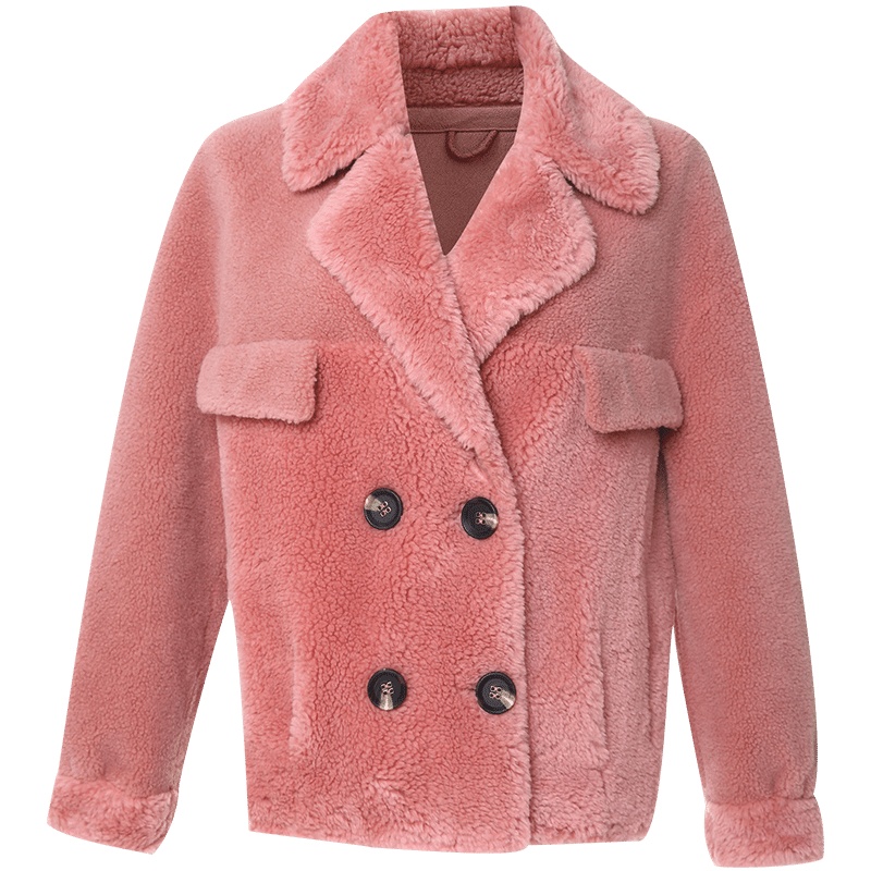 欧昵雪冬装翻领保暖颗粒绒羊羔毛外套女加绒显瘦短款皮