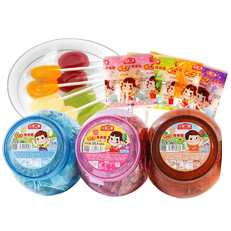 不二家棒棒糖60支桶装(综合果味)375g糖果零食小吃果味牛奶味棒棒糖生日礼物
