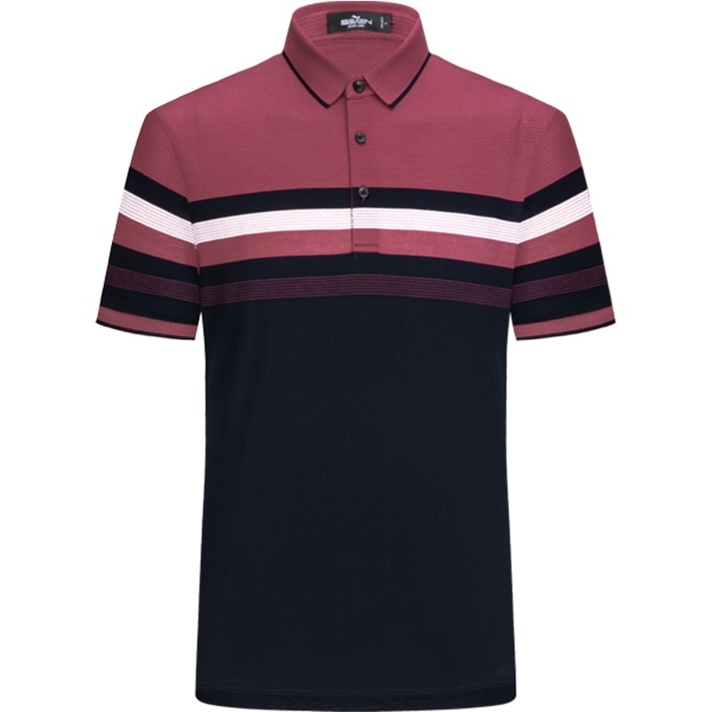 柒牌SEVEN男装2020夏休闲翻领丝光短袖T恤