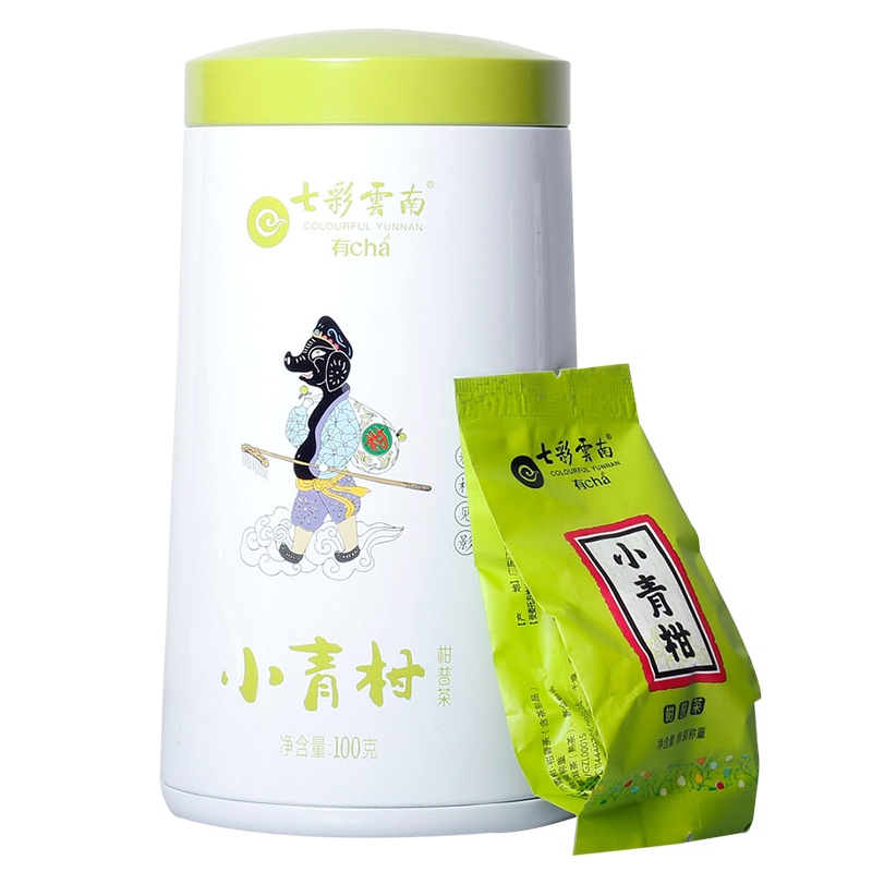 七彩云南 粒柑见影小青柑 普洱茶熟茶 新会柑普茶熟普 100g罐装