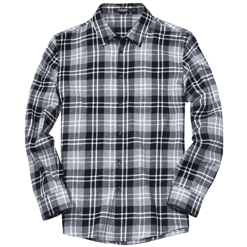 千纸鹤男装格子长袖衬衫男棉质条纹休闲衬衣青年修身时尚上衣1365