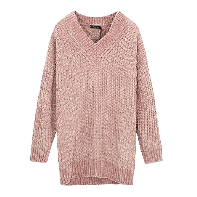 上新拉夏贝尔冬季新款打底V领显瘦毛衫中长套头毛针织衫女10019251