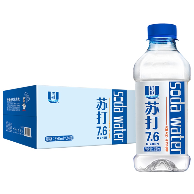 优珍苏打7.6苏打水饮料350ml*24瓶/组无糖无汽弱碱性
