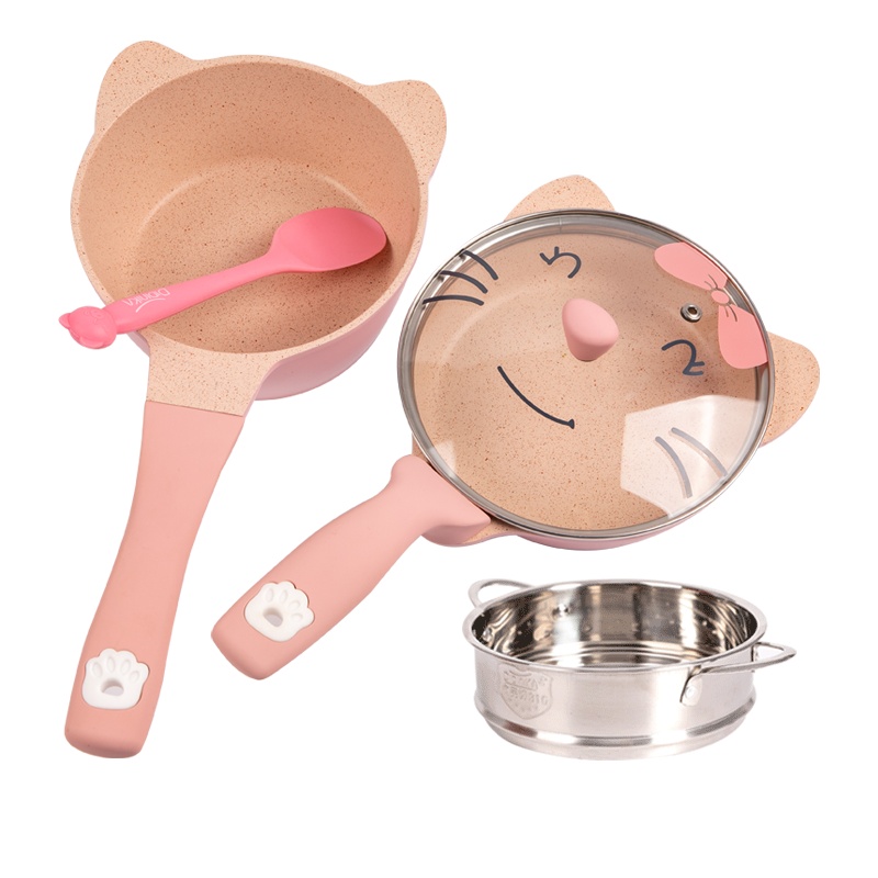 韩国迪迪尼卡（Didinika）宝宝辅食锅婴儿守护猫奶锅小锅平底锅煎锅炒锅麦饭石不粘锅煮面热牛奶锅