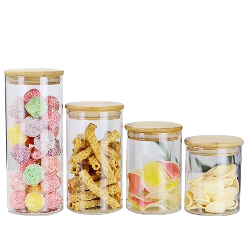 鑫企65x80茶叶罐密封罐储物罐高硼硅耐热透明玻璃直身圆形带竹盖家用厨房五谷杂粮收纳罐醒茶罐