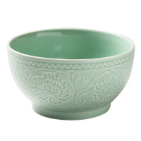 苏氏陶瓷龙泉釉青瓷大面碗7英寸浮雕花开富贵陶瓷汤碗饭碗防烫高脚泡面碗(和风款-高温瓷-健康釉)