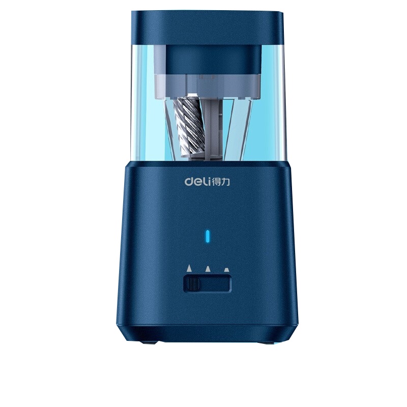 得力(deli)71205大口径电动削笔机蓝色 可充电 自动排除断芯转笔刀 粗细可调削笔器