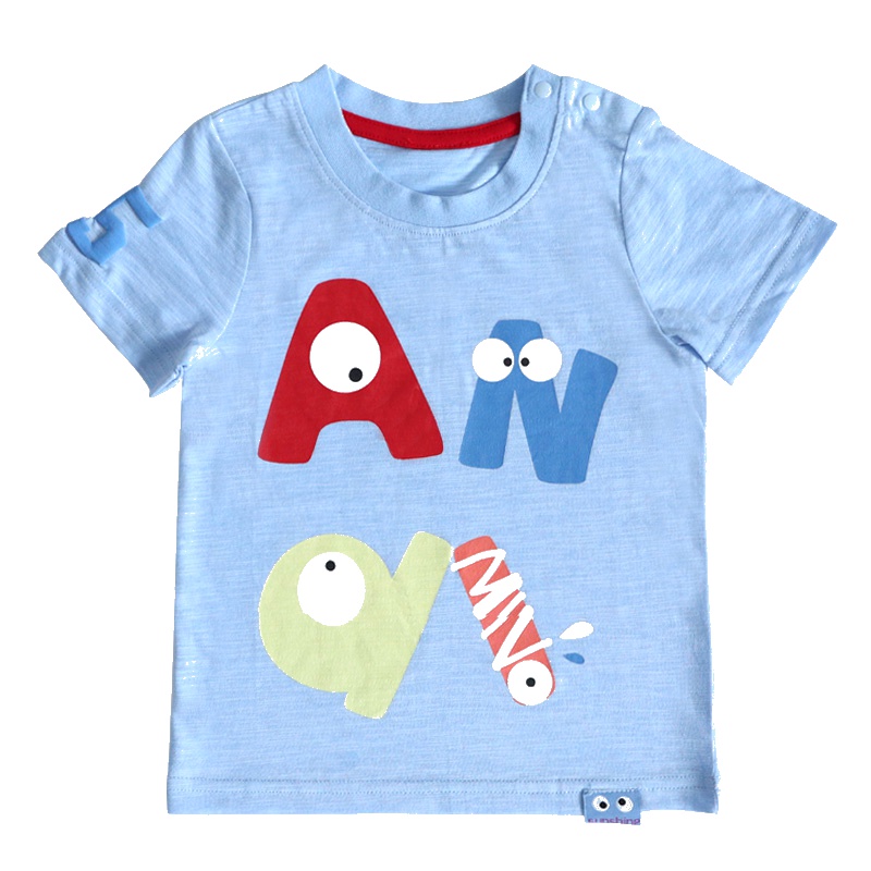 安笛贝乐童装男童短袖T恤儿童体恤纯棉夏季新款中小蓝色童韩版潮90-120cm