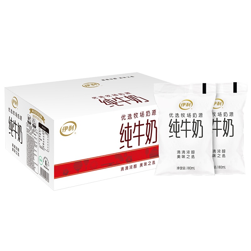 伊利纯牛奶小白袋装180ml*12袋