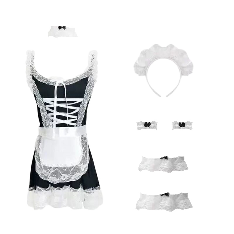 长夜漫漫情趣内衣性感诱惑(女仆套装+网袜)女式情趣睡衣角色扮演网纱露背欧美女佣装夜店制服夫妻双人调情成人用品