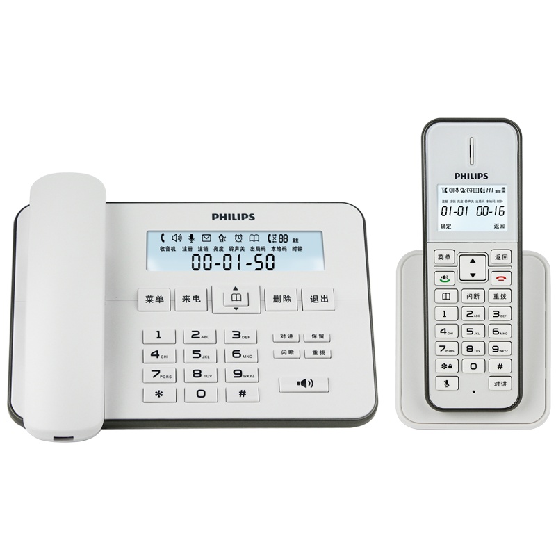 飞利浦(PHILIPS)无绳电话机 无线座机 子母机 办公家用 中文菜单 双免提 扩展子机 DCTG192白色