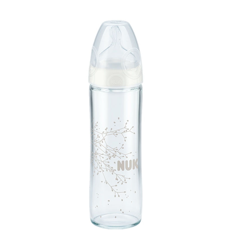 240ml纤巧宽口系列耐高温玻璃彩色奶瓶(带成长型硅胶中圆孔奶嘴)