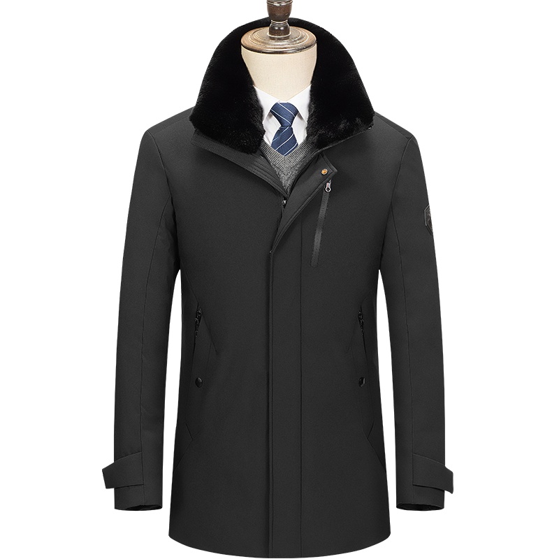 雅鹿男装90白鸭绒中老年可脱卸獭兔毛领中长款男士羽绒服爸爸装WF67U1004