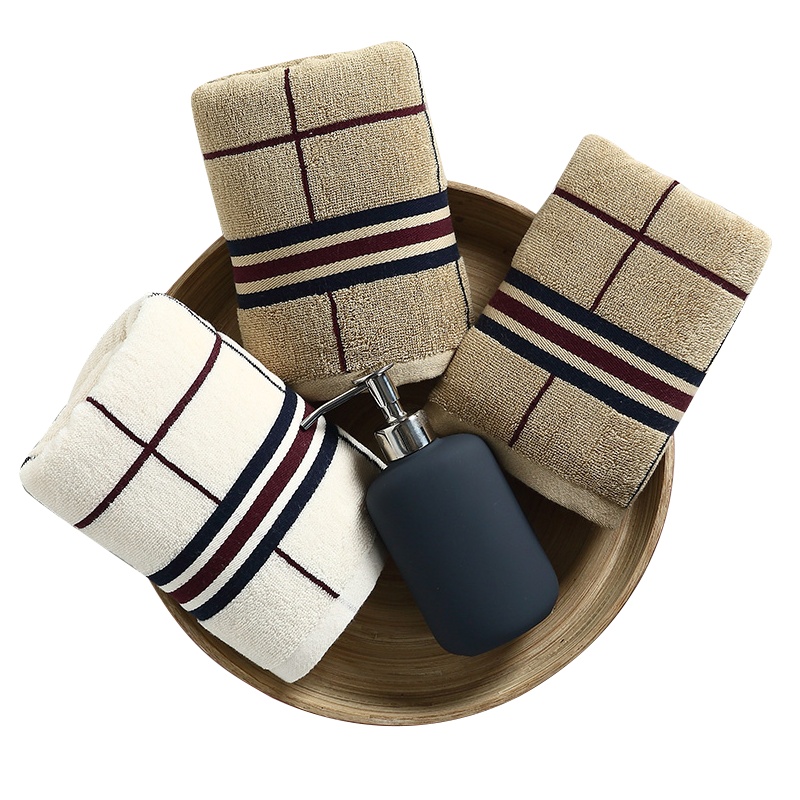 馨牌 毛巾家纺 英国格纯棉毛巾 纯棉舒适吸水大毛巾加厚家用款 成人洗脸面巾擦脸巾 34*76cm 3条混色装