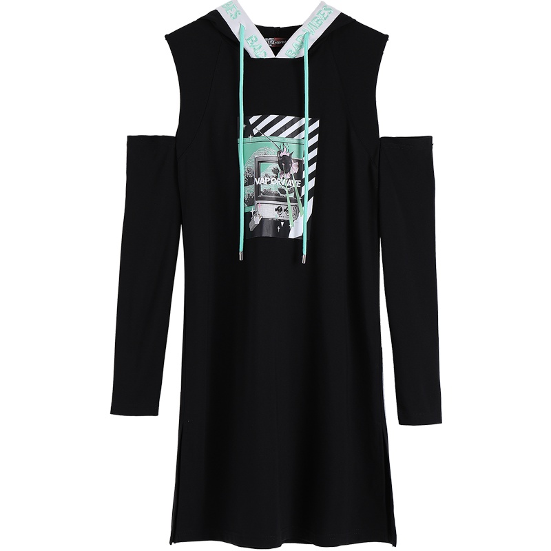 a02商场同款潮流A.Plus印花露肩连帽裙女D9U2C0051DR