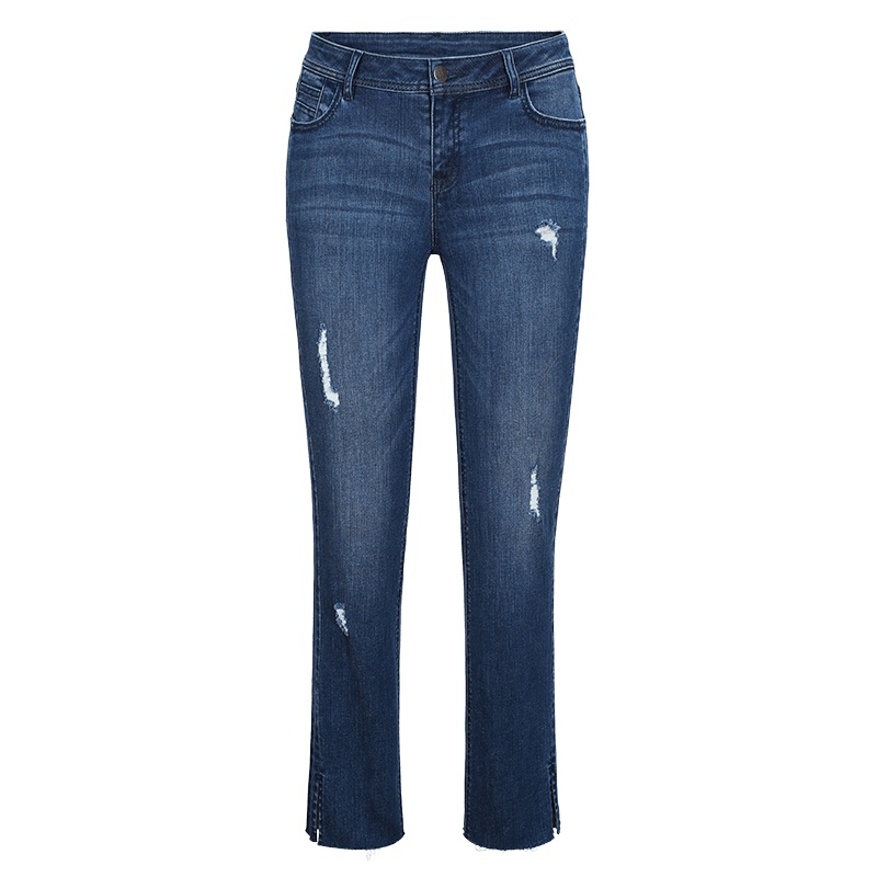 高梵(GOLDFARM)秋季破洞直筒牛仔裤女九分宽松ins超火韩版显瘦裤子