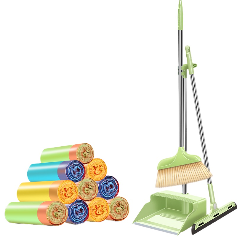 扫把簸箕撮子家用撮箕阿斯卡利(ASCARI)单个加厚大号加大折叠防风灰斗戳子畚箕 家务清扫收纳4件套(绿色)