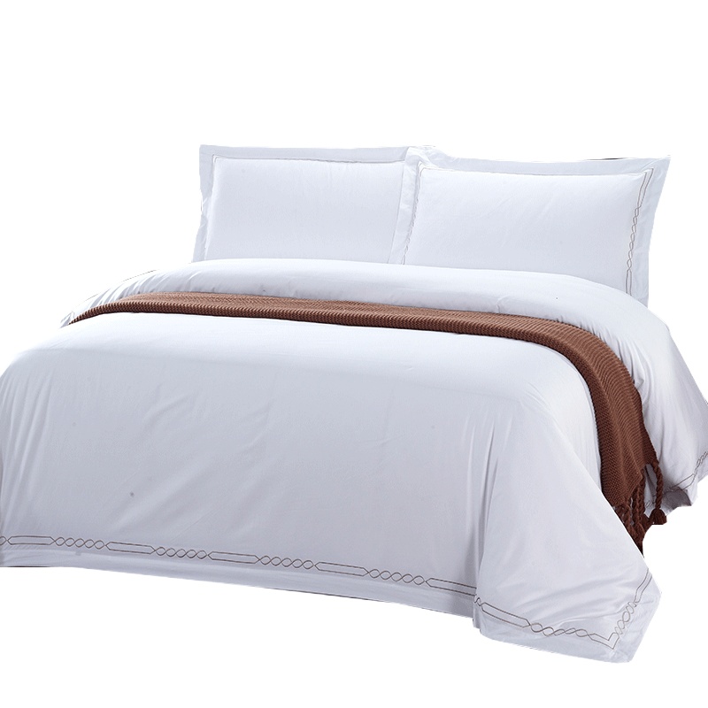 简夫人 酒店四件套 欧式80支刺绣贡缎提花全棉套件 高档轻奢豪华五星级床上用品 1.8/2.0米通用