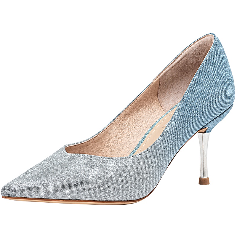 百田森婚宴鞋银色渐变新款高跟新娘鞋婚鞋女伴娘鞋细跟单鞋