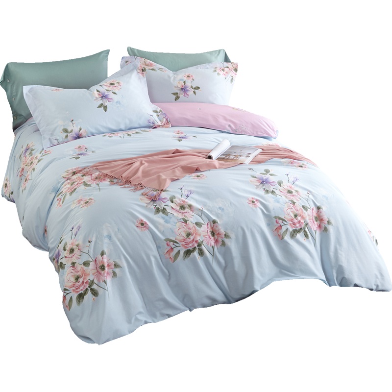 悦达家纺床上四件套全棉纯棉单人床双人床单加大被套套件简约花卉套件床笠