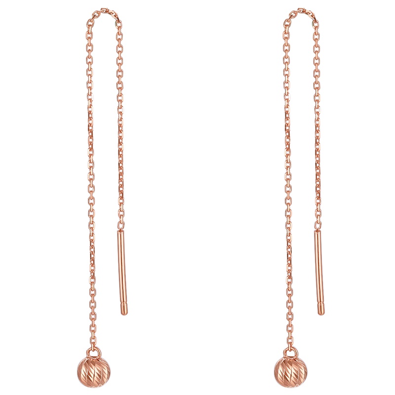 周大生18k金耳钉女款AU750新品圆球车花耳线正品送女友玫瑰金耳饰