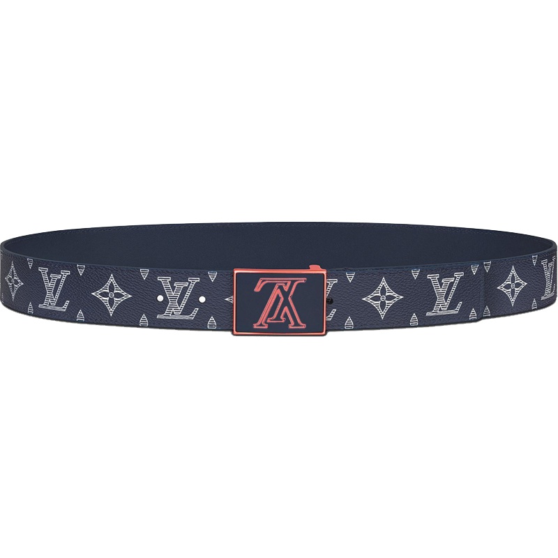 海外直邮LV路易威登男士腰带METROPOLE蓝色老花35毫米宽平滑扣皮带M0049S