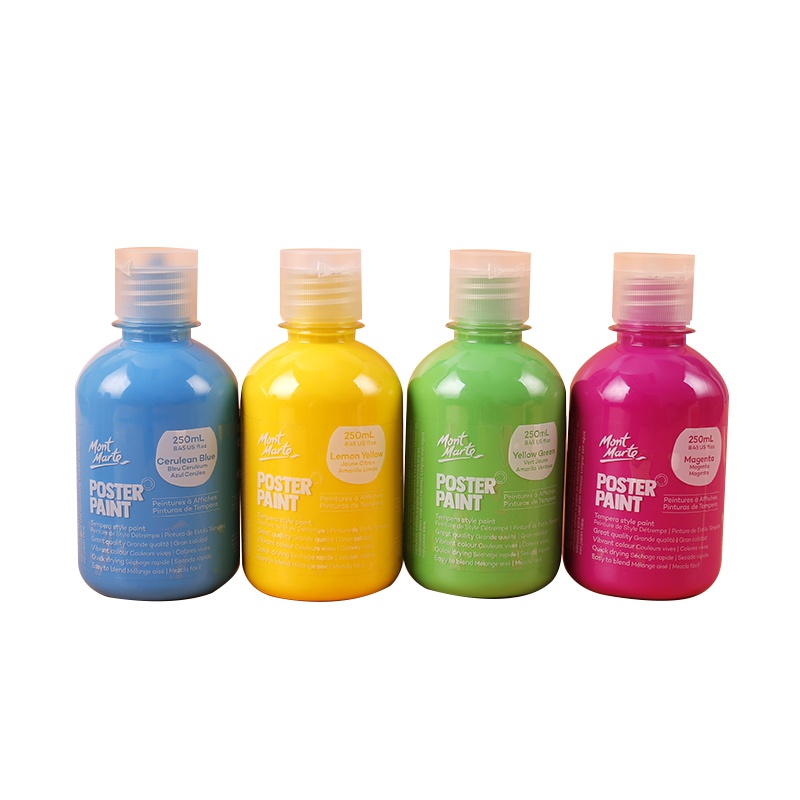 蒙玛特250ml大瓶装水粉颜料套装儿童水粉画广告画颜料学生用(亮色)