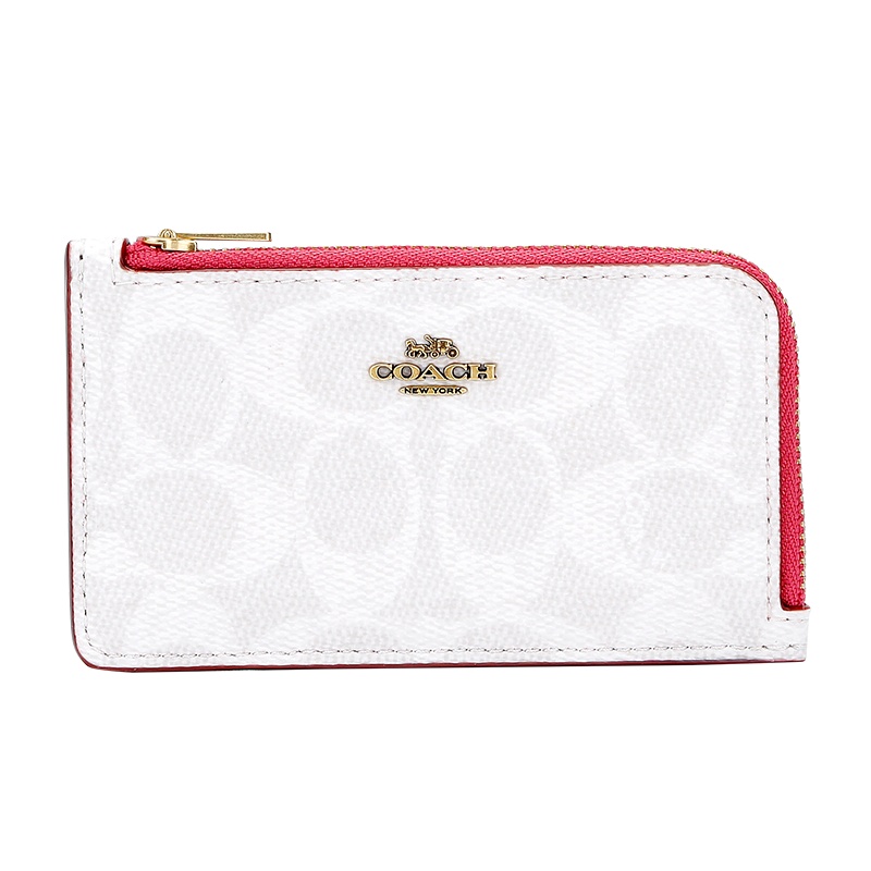 蔻驰 COACH 奢侈品 女士专柜款人造革配皮L型卡包卡夹钱包粉拼色礼物送女友 79708 B4R7C