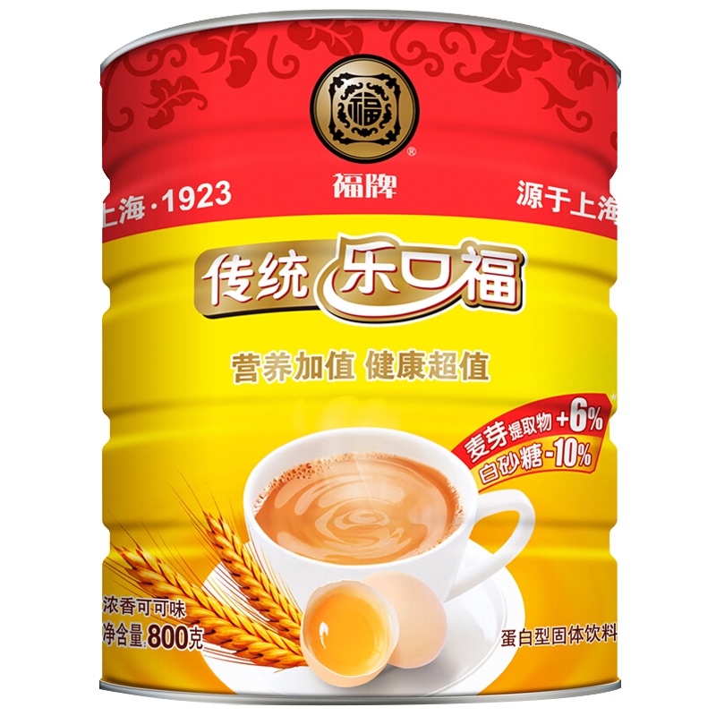 福牌 乐口福 老上海传统麦乳精 浓香可可味蛋白型固体饮料 罐装800g