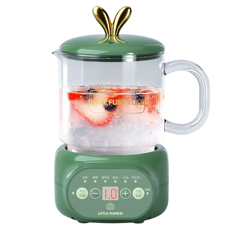 小南瓜养生壶 D1 养生电炖杯 办公室迷你煮茶煮粥神器宿舍学生电热烧水杯1-2人 玻璃款