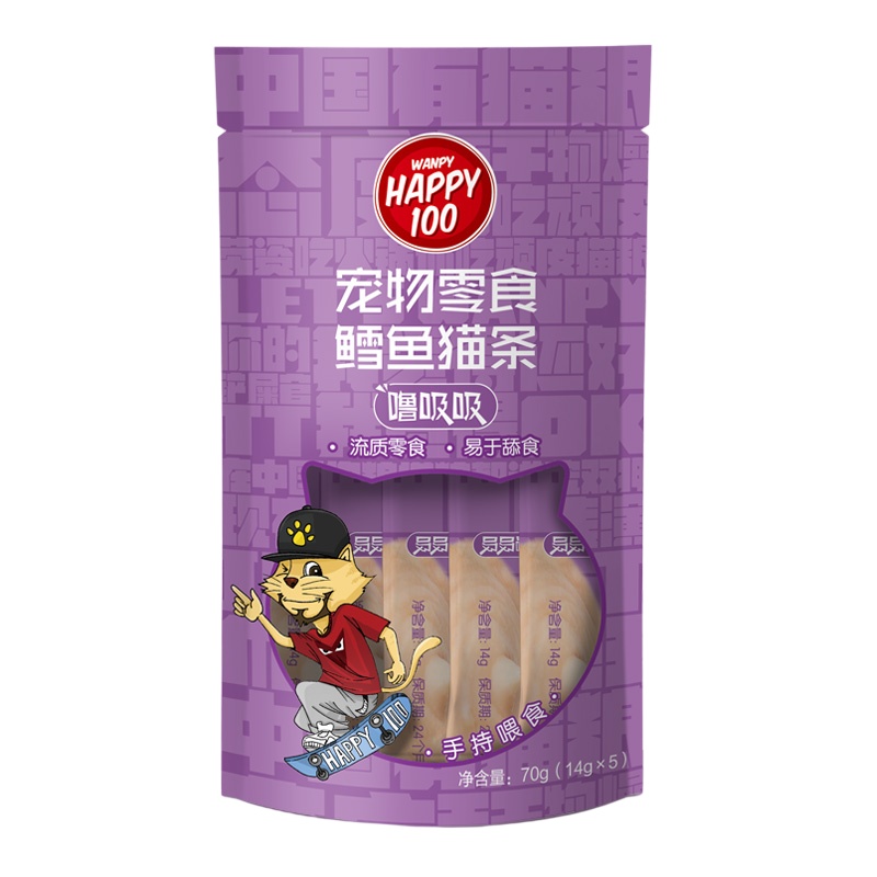 顽皮Happy100宠物零食 噜吸吸鳕鱼猫条14g*5包猫湿粮流质零食