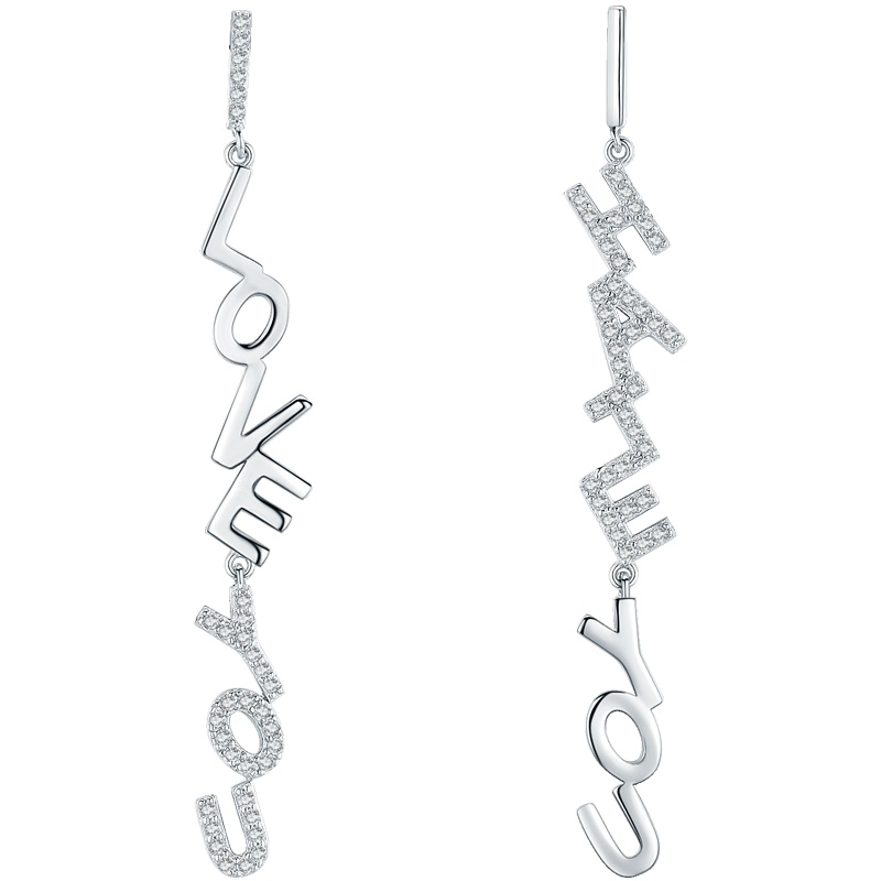 佰色传情BRIR纯银字母耳环女长款不对称气质耳坠个性耳钉耳饰