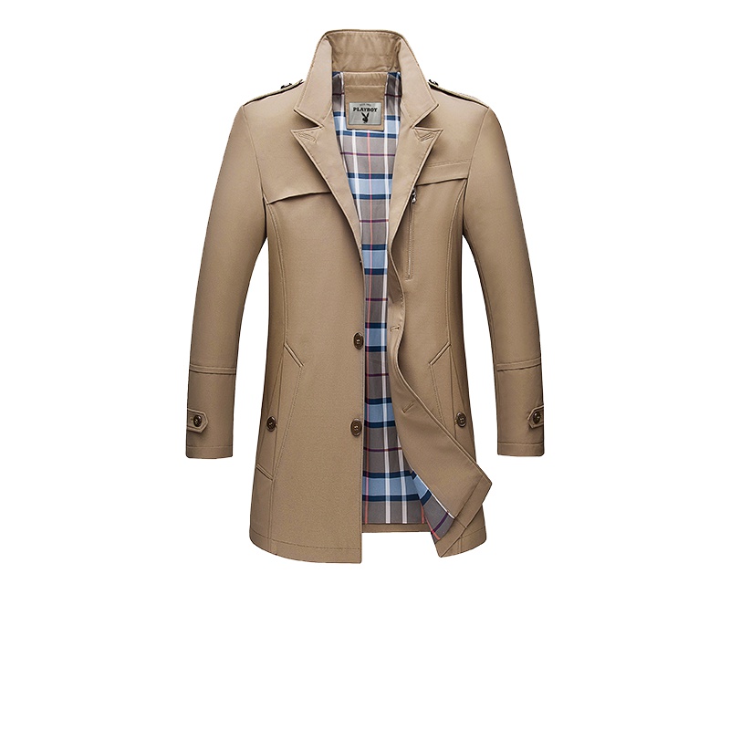 雅鹿男装风衣男修身中长款休闲春秋新款翻领男士外套17102