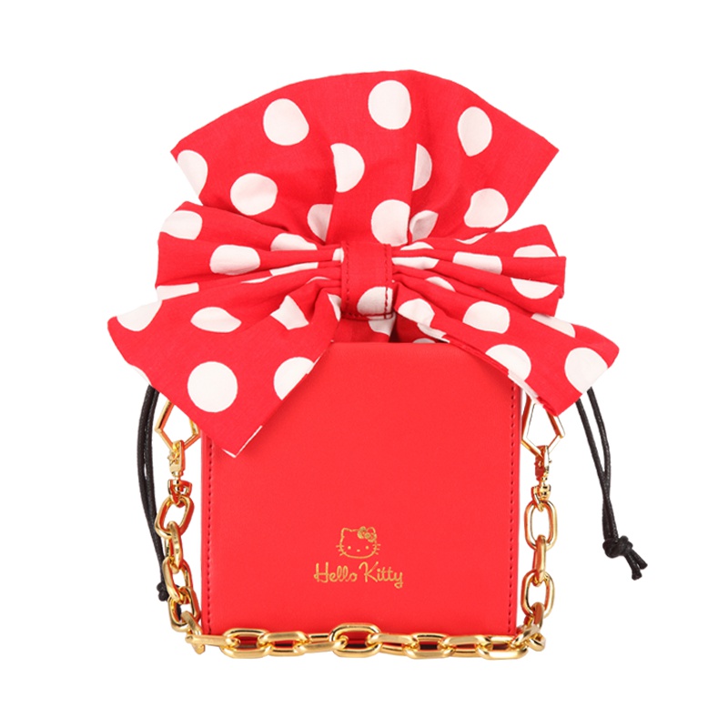 HELLO KITTY 凯蒂猫蝴蝶结波点方包 红色