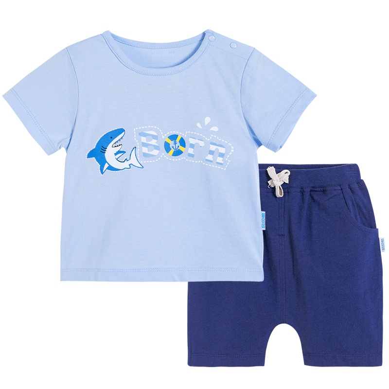 贝贝怡儿童短袖套装夏季男纯棉童装婴儿衣服短t短裤2件装182T103