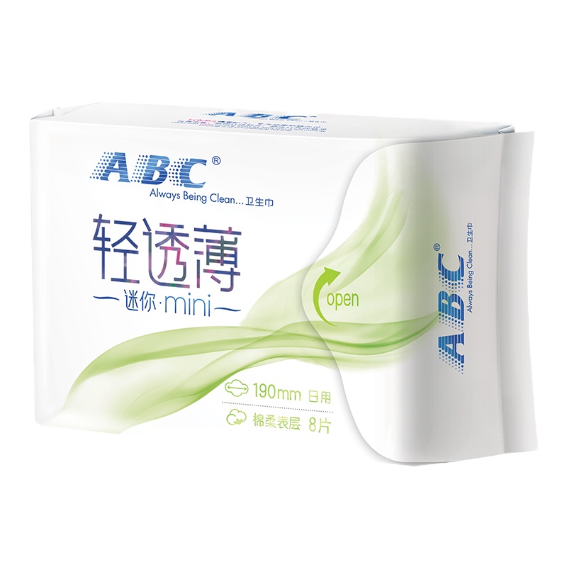 ABC 亲柔立围 日用 轻透薄棉柔表层 迷你卫生巾190mm*8片姨妈巾