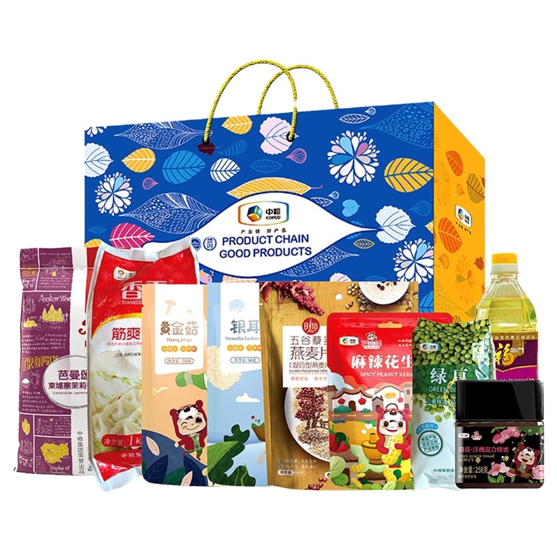 中粮民生组合258型（香米 葵花籽油 燕麦片 绿豆 饺子粉 花生仁 黄金菇 银耳 混合蜜）