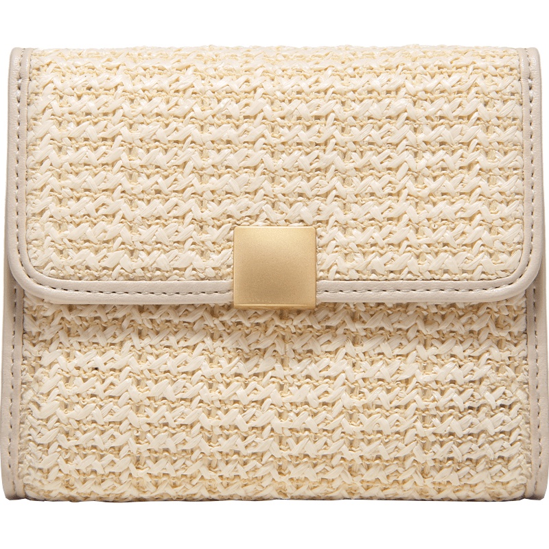 2019夏天新款小清新短款草编钱包学生卡包