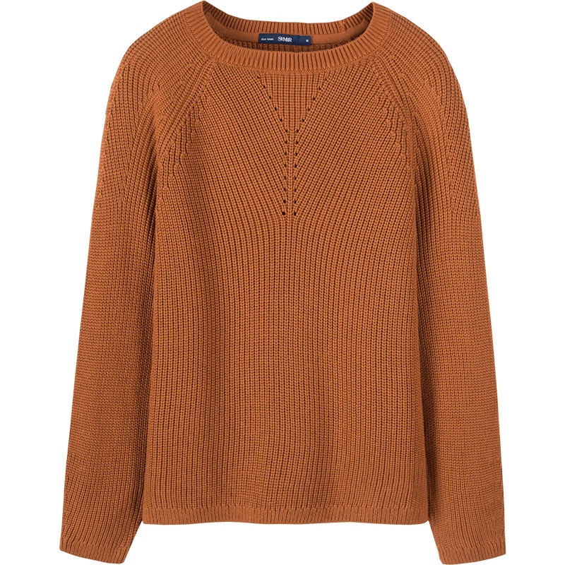 Semir森马插肩袖毛衫女镂空圆领套头少女慵懒风针织上衣ins超火的毛衣