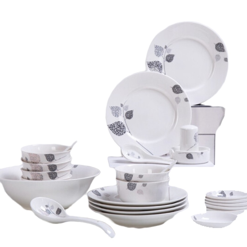 浩雅 餐具碗碟套装景德镇骨瓷碗具陶瓷筷盘子 28头金叶国度