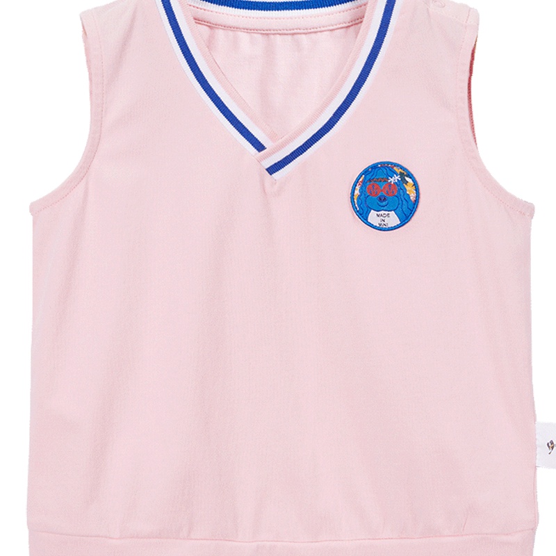 太平鸟童装幼童背心甜美粉色宝宝无袖V领上衣女童夏装新款