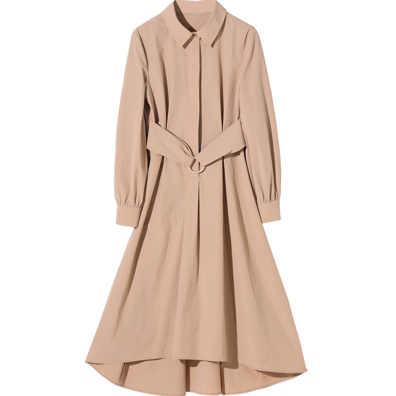 娅丽达女装2019秋新款收腰显瘦气质长袖过膝连衣裙中长款a字群I7308