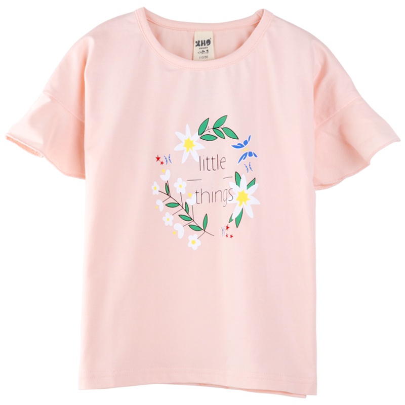 小红豆童装女童短袖T恤夏装新款儿童半袖洋气t恤宝宝落肩袖上衣潮
