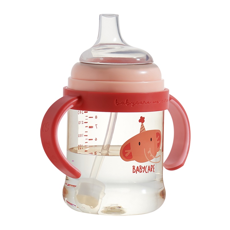 babycare3.0成长奶瓶ppsu耐摔防胀气 新生婴儿鸭嘴奶瓶吸管大宝宝 卡洛红240ml(鸭嘴款)