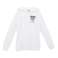 新款MOSCHINO 莫斯奇诺品女装女士白色棉质刺绣小熊休闲连帽卫衣简约上衣春装17095527 V1001