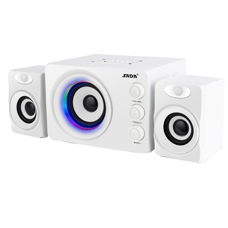 赛达D-206蓝牙音箱电脑音响台式家用笔记本低音炮3d环绕2.1声道有源音箱木质箱体可插卡U盘手机通用 蓝牙版 白色