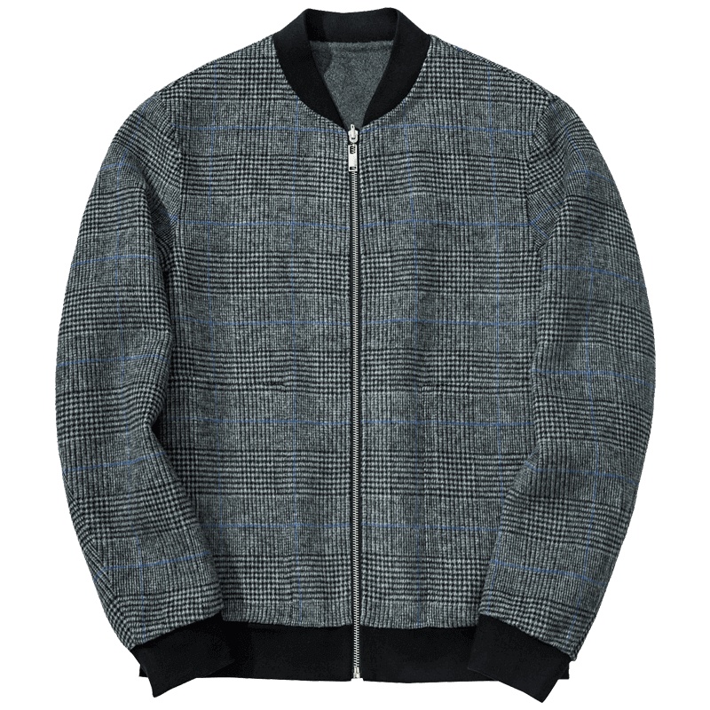 千纸鹤男装秋季休闲夹克2019新款时尚棒球领双面羊毛外套男30266