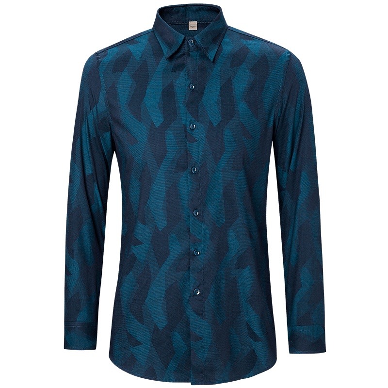 才子男装长袖衬衫男秋季新品时尚几何印花拼接舒适百搭商务休闲长袖衬衣男_1