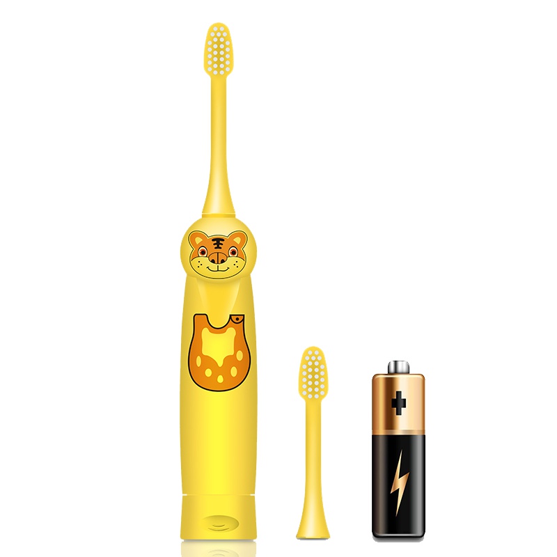 舒宁电动牙刷非充电式声波软毛卡通儿童男女便携自动1-2-3-6-12岁 动漫公仔头电动牙刷 小老虎2刷头