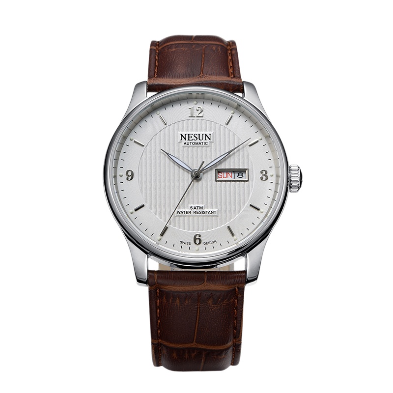 NESUN 尼尚 全自动机械男表双日历男士手表夜光防水牛皮带手表MN9601